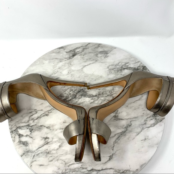 Halston Heritage Ellen Metallic Leather Ankle Strap Platform Sandal 7 Grunge - Picture 7 of 16